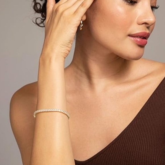 14K Gold Plated Cubic Zirconia Classic Tennis Bracelet In White Gold - Picture 2 of 5